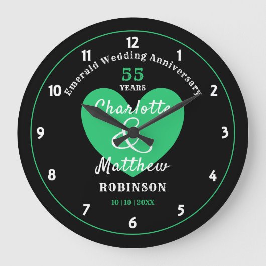 55e Jubileum Emerald Wedding Gift Personalized Grote Klok (Voorkant)