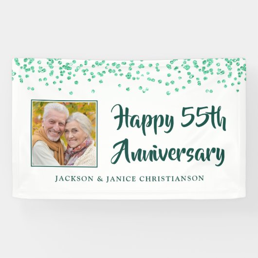 55e Jubileum Foto Emerald Green Confetti Spandoek (Horizontaal)