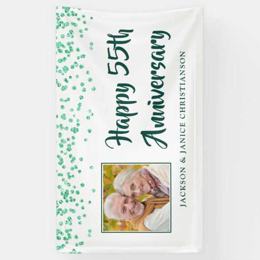 55e Jubileum Foto Emerald Green Confetti Spandoek (Verticaal)