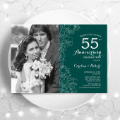 55e Jubileum met foto Emerald Green Floral Kaart