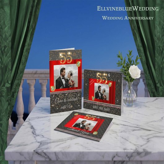 55e jubileum Save the Date | Emerald & Foto Kaart