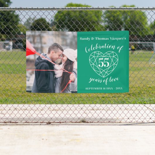 55e Jubileum smaragdgroen hart aangepaste foto Spandoek (Insitu)