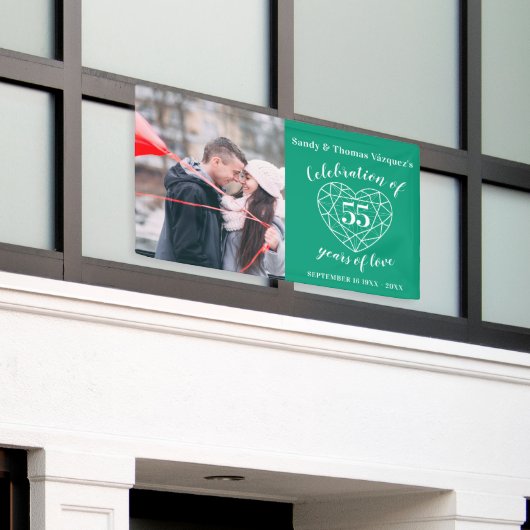 55e Jubileum smaragdgroen hart aangepaste foto Spandoek (Buitenkant Gebouw)