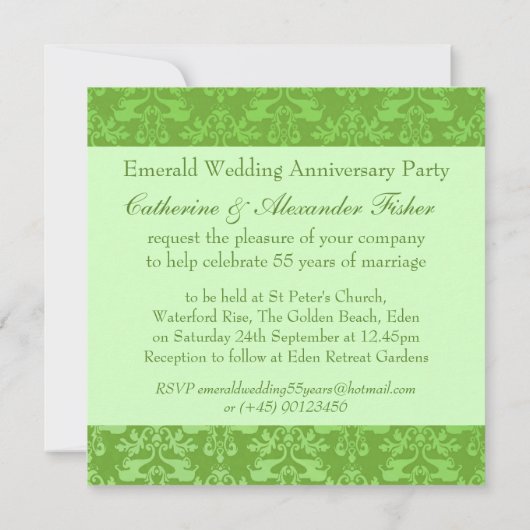 55e Jubileum van Emerald Wedding Kaart (Achterkant)