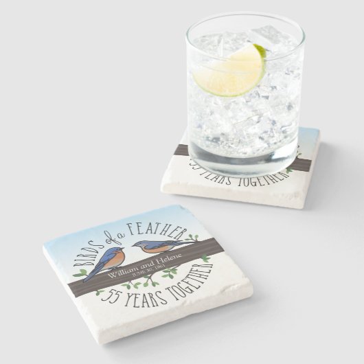 55e Jubileum van het huwelijk, Blauwvogels van een Stenen Onderzetter (Zijkant)