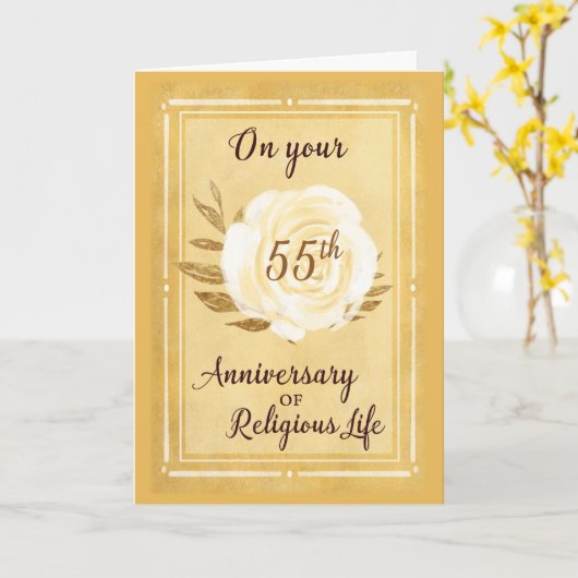 55e Jubileum van Religieus Leven Nun White Rose Kaart (Gele Bloem)