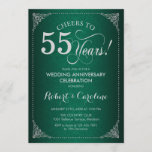 55e Jubileum voor bruiloft - Green Silver Damask Kaart<br><div class="desc">Uitnodiging voor 55e Jubileum bruiloft. Elegant  ontwerp met smaragdgroen damaspatroon en faux zilver. Kenmerkt manuscriptdoopvont. Cheers tot 55 jaar! Kan gepersonaliseerd worden in elk jaar van het huwelijk! Bericht me als u verdere aanpassing nodig hebt.</div>