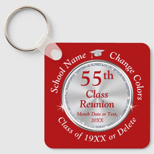 55e klas reünie ideeën, veranderen jaar en kleuren sleutelhanger (Voorkant)
