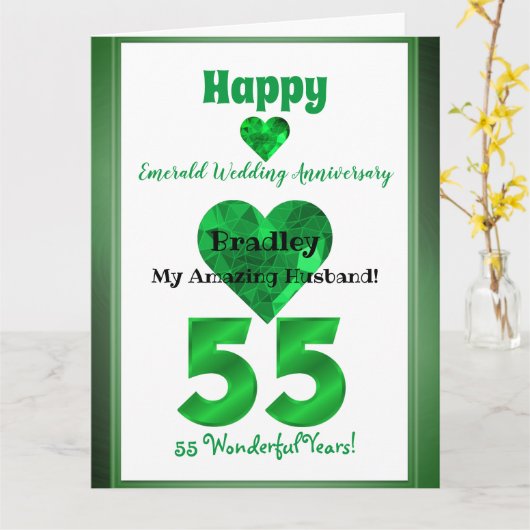 55e maragdons Jubileum Kaart voor man en vrouw (Gele Bloem)