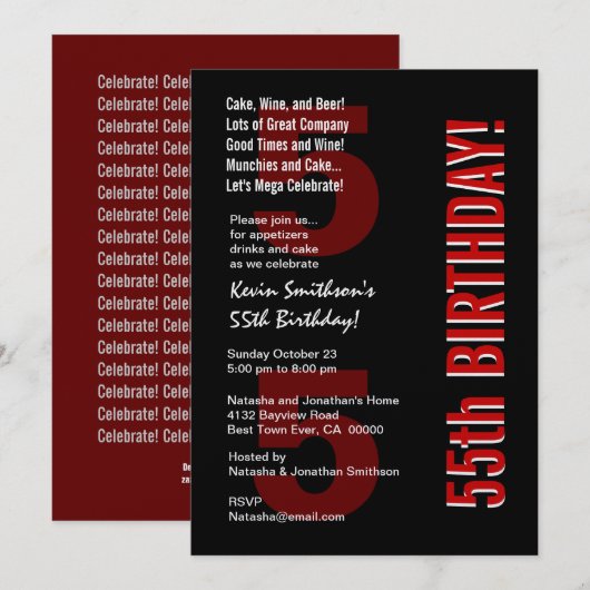 55e moderne zwarte witte rode Sjabloon Kaart (Voorkant / Achterkant)