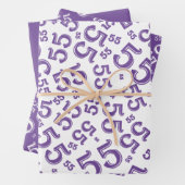 55e Paars/wit Random Number patroon Inpakpapier Vel (In situ)