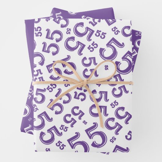 55e Paars/wit Random Number patroon Inpakpapier Vel (In situ)