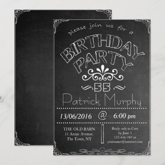 55e schoolbord verjaardagsuitnodiging kaart (Voorkant / Achterkant)