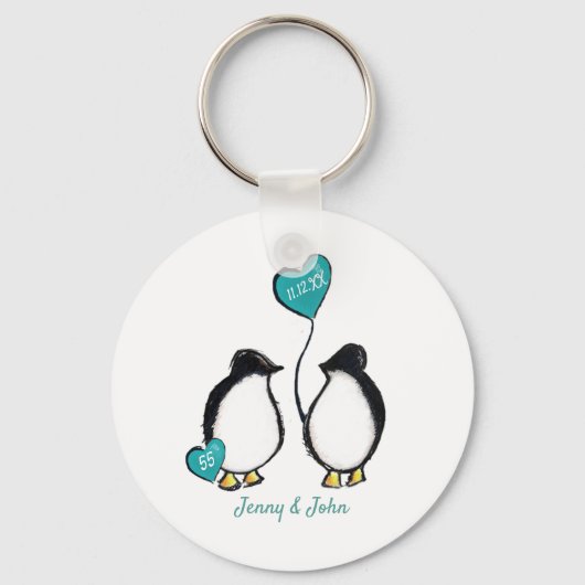 55e smaragdbruiloft pinguïn cadeausleutel sleutelhanger (Voorkant)