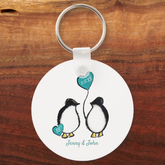 55e smaragdbruiloft pinguïn cadeausleutel sleutelhanger (Voorkant)