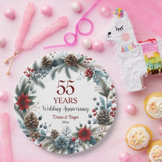 55e smaragdgroene bruiloft Jubileum Elegant Winter Papieren Bordje (Feest)