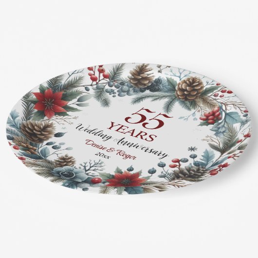 55e smaragdgroene bruiloft Jubileum Elegant Winter Papieren Bordje (Gekanteld)