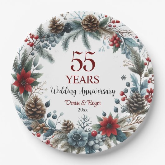 55e smaragdgroene bruiloft Jubileum Elegant Winter Papieren Bordje (Voorkant)