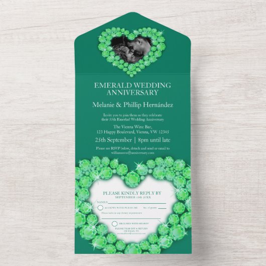 55e smaragdtrouwdag foto groen  all in one uitnodiging (Binnen)
