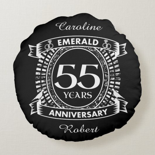 55e trouwdag Emerald Crest Rond Kussen (Achterkant)