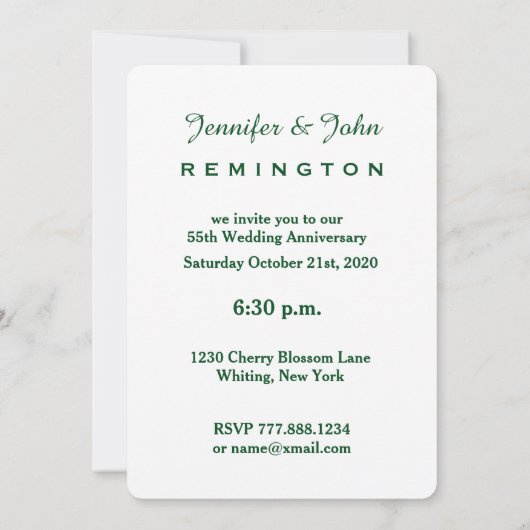 55e trouwdag Emerald Green Rose A02 Kaart (Achterkant)