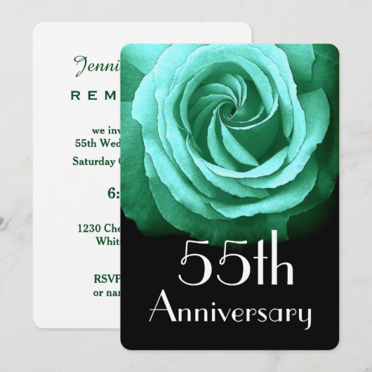 55e trouwdag Emerald Groene Roos A02 Kaart (Voorkant / Achterkant)
