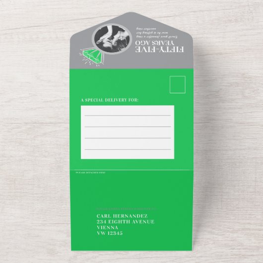 55e trouwdag jubileumring smaragd eeuwigheidsring all in one uitnodiging (Buitenkant)