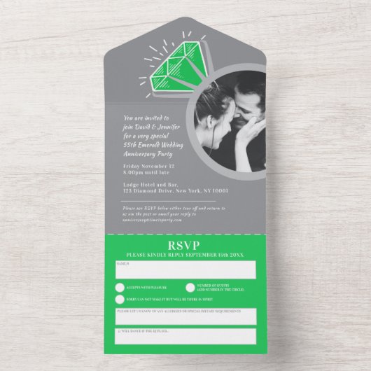 55e trouwdag jubileumring smaragd eeuwigheidsring all in one uitnodiging (Binnen)