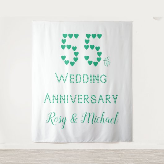 55e trouwdag Smaragden Huwelijk Namen toevoegen Wandkleed (Voorkant)