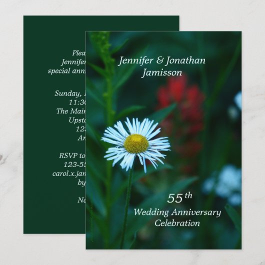55e trouwjubileumfeest White Daisy Namen Kaart (Voorkant / Achterkant)