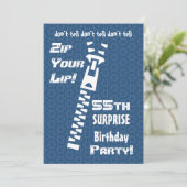 55e URPRISE Birthday Blue Stars Zip Uw Lip Kaart (Staand voorkant)