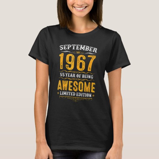 55e verjaardag 55 jaar Geweldige sinds september T-shirt (Voorkant)