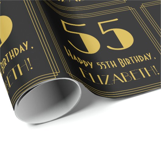 55e verjaardag ~ Art Deco geïnspireerd look "55",  Cadeaupapier (Rol Hoek)