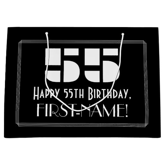 55e verjaardag ~ Art Deco Geïnspireerde look "55"  Groot Cadeauzakje (Voorkant)