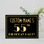 55e verjaardag: Art Deco Kijk "55", met naam Folie Uitnodiging (Staand Voorkant)