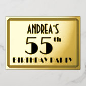 55e verjaardag — Art Deco look "55" + Naam Folie Uitnodiging (Voorkant)