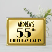 55e verjaardag — Art Deco look "55" + Naam Folie Uitnodiging (Staand Voorkant)