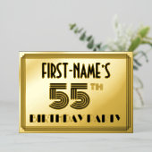55e verjaardag — Art Deco Style "55" en naam Folie Uitnodiging (Staand Voorkant)