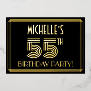 55e verjaardag — Art Deco Style "55" + Naam Folie Uitnodiging