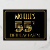 55e verjaardag — Art Deco Style "55" + Naam Folie Uitnodiging (Voorkant)
