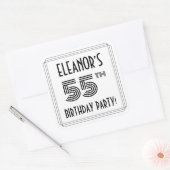 55e verjaardag: Art Deco Style + aangepaste naam Vierkante Sticker (Envelop)