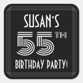 55e verjaardag: Art Deco Style en aangepaste naam Vierkante Sticker (Voorkant)