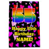55e verjaardag: Beeldende harten patroon, regenboo Medium Cadeauzakje (Voorkant)