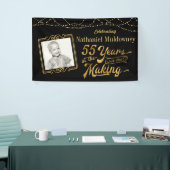 55e verjaardag bewerkbaar zwart en goud spandoek (Beurs)