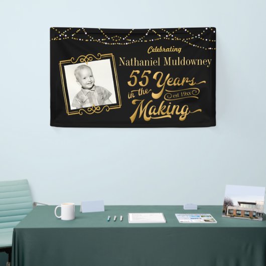 55e verjaardag bewerkbaar zwart en goud spandoek (Beurs)
