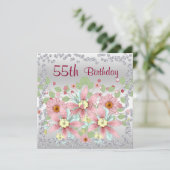 55e verjaardag bloemendisplay & diamanten kaart (Staand voorkant)