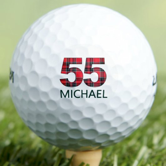 55e verjaardag cadeau - Classy 55 jaar Red Plaid Golfballen