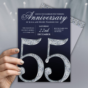 55e verjaardag Diamond Zilver Navy Blauwe Modern Kaart