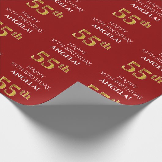 55e verjaardag: Elegant, rood, Faux Gold Kijk Cadeaupapier (Hoek)