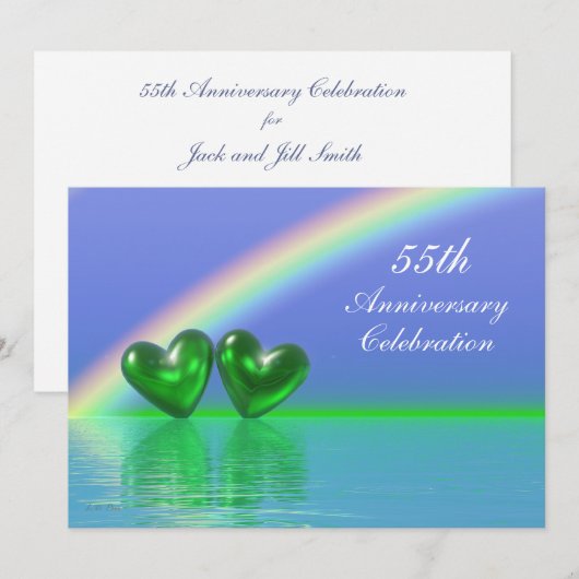 55e verjaardag Emerald Hearts Kaart (Voorkant / Achterkant)